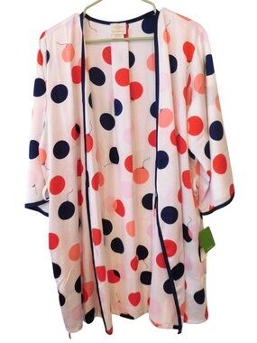 NWT Kate Spade New York Balloon Dot Kimono Robe XS S White Blue Red Tie Closure